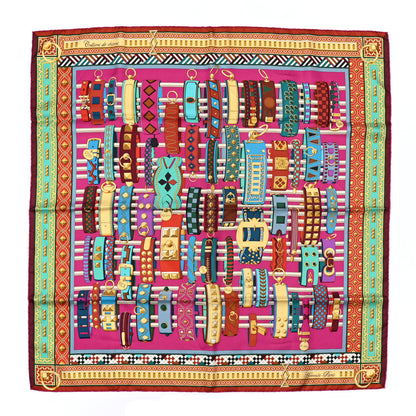Hermes Silk Colliers de Chiens Scarf 90 Fuchsia Turquoise Grenat 1 of 7