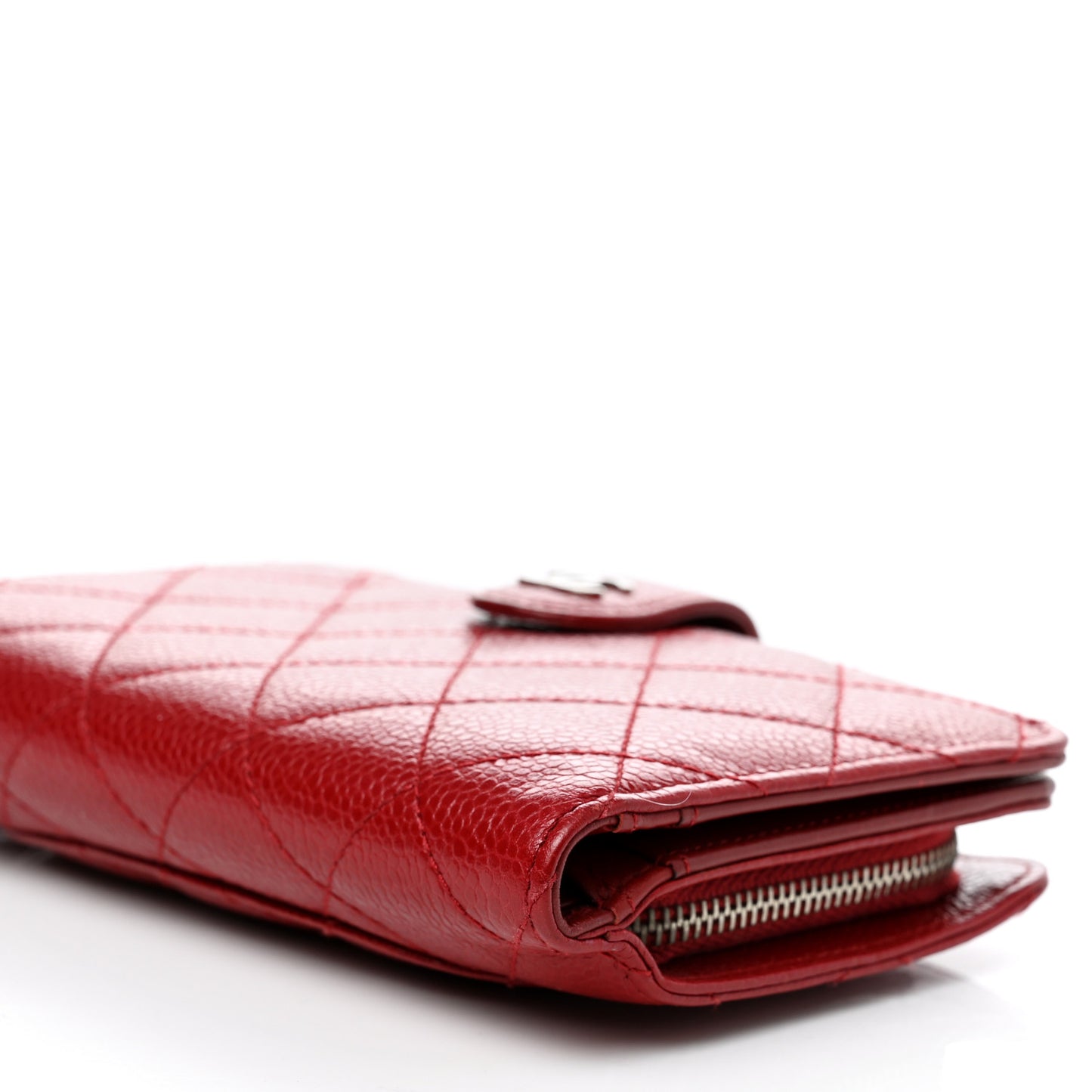 Caviar Quilted Zipped Pocket Wallet Red