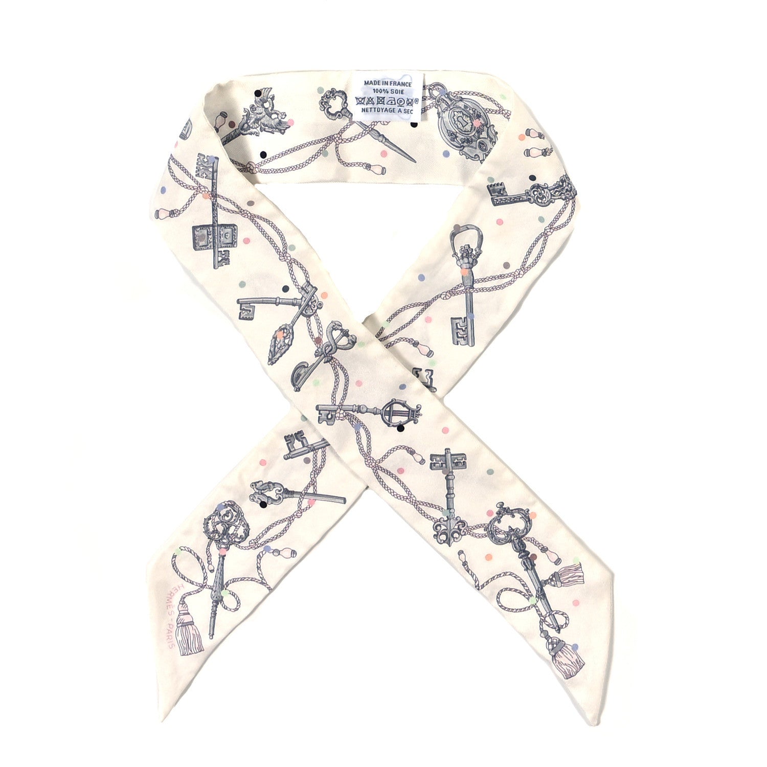 Hermes Silk Les Cles A Pois Twilly White Gris Acier 1 of 3