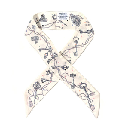 Hermes Silk Les Cles A Pois Twilly White Gris Acier 1 of 3