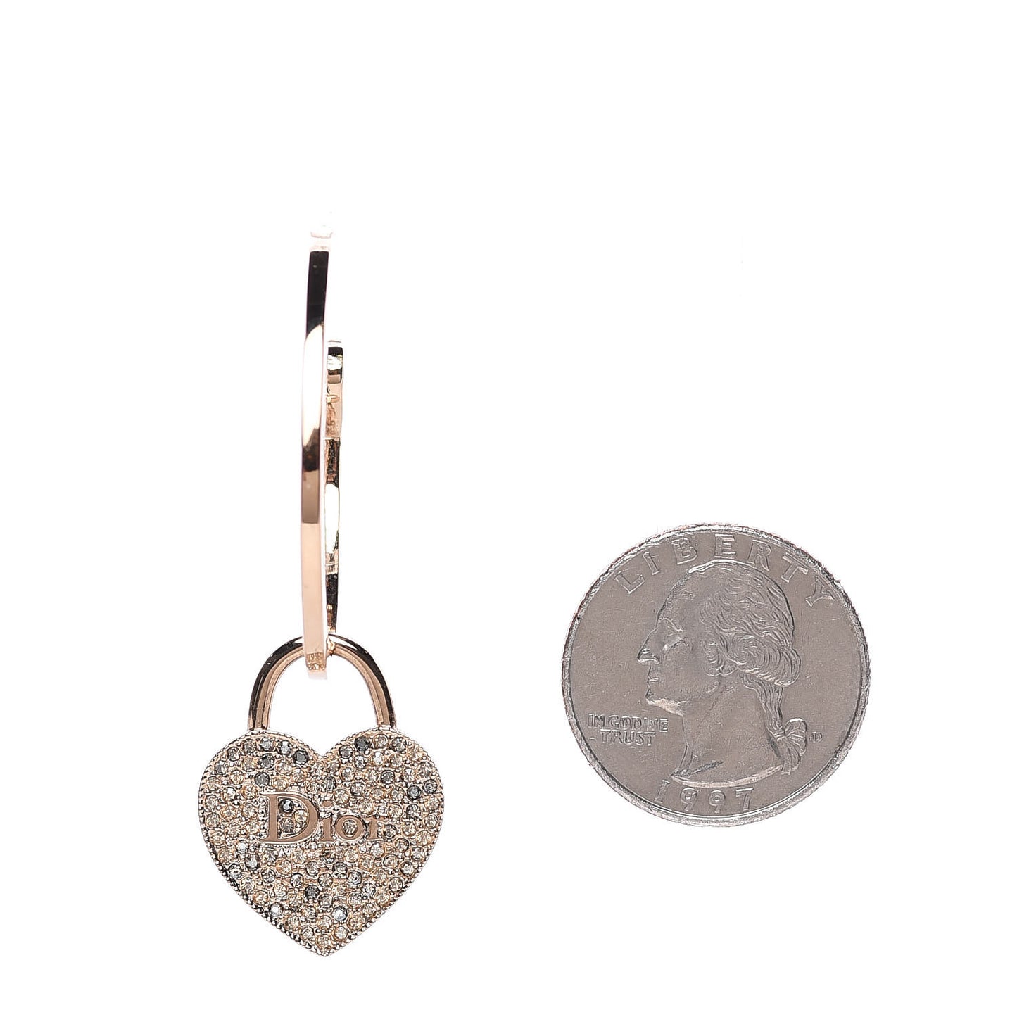 Crystal Heart Key Hoop Earrings Gold