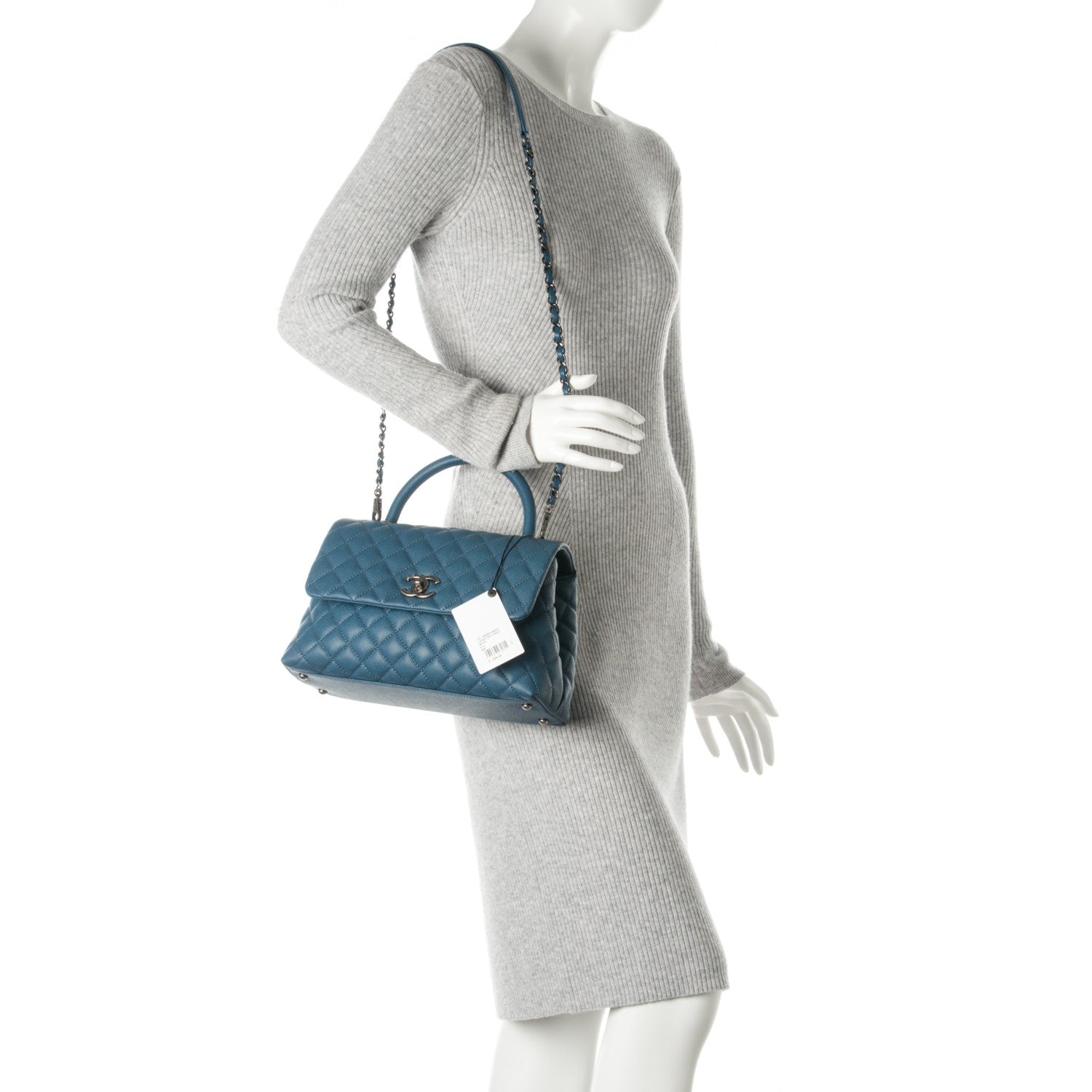 Chanel Caviar Quilted Small Coco Handle Flap Blue 2 of 8