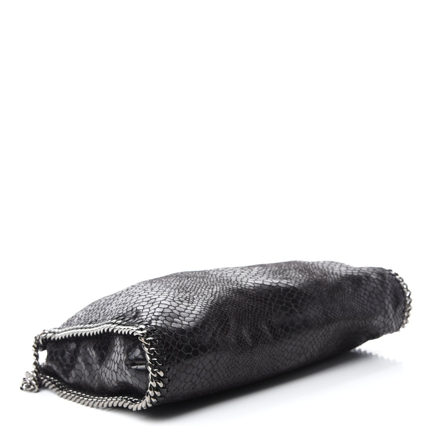 Snakeskin Effect Falabella Fold Over Tote Black