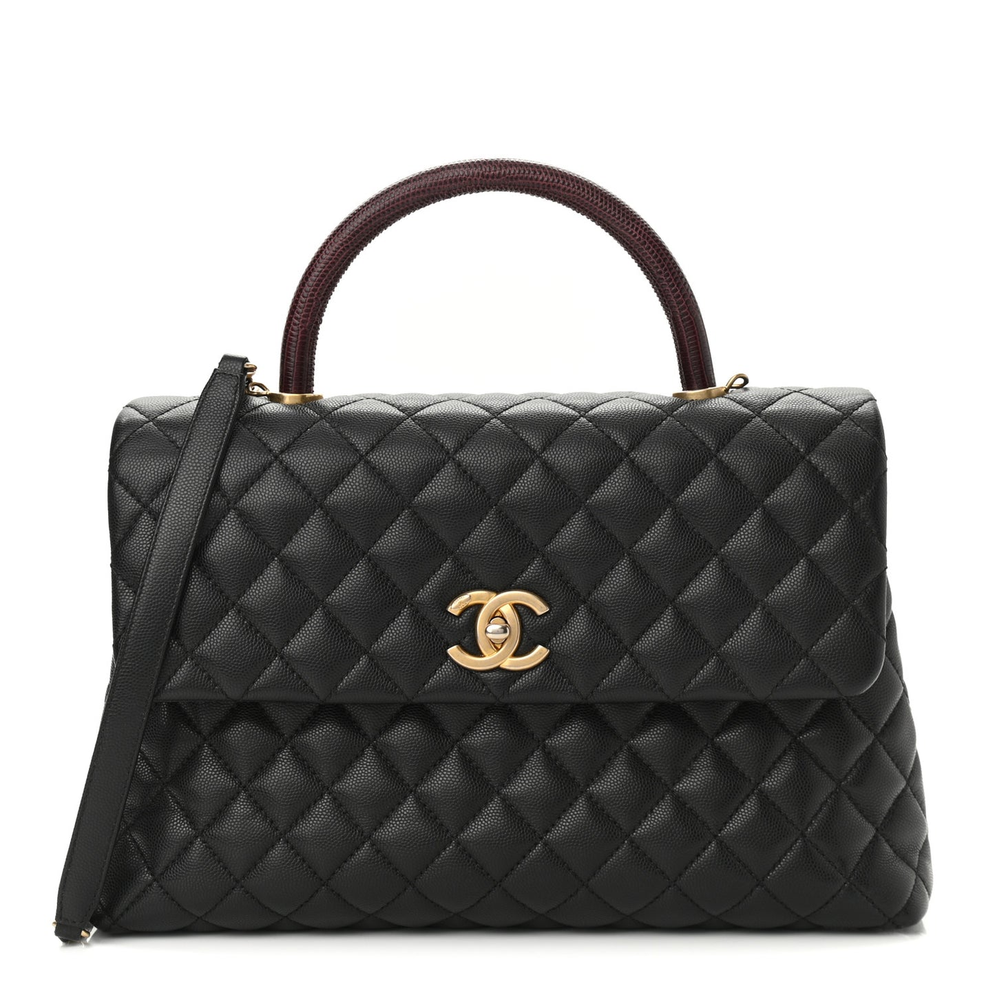 Caviar Lizard Quilted Medium Coco Handle Flap Black