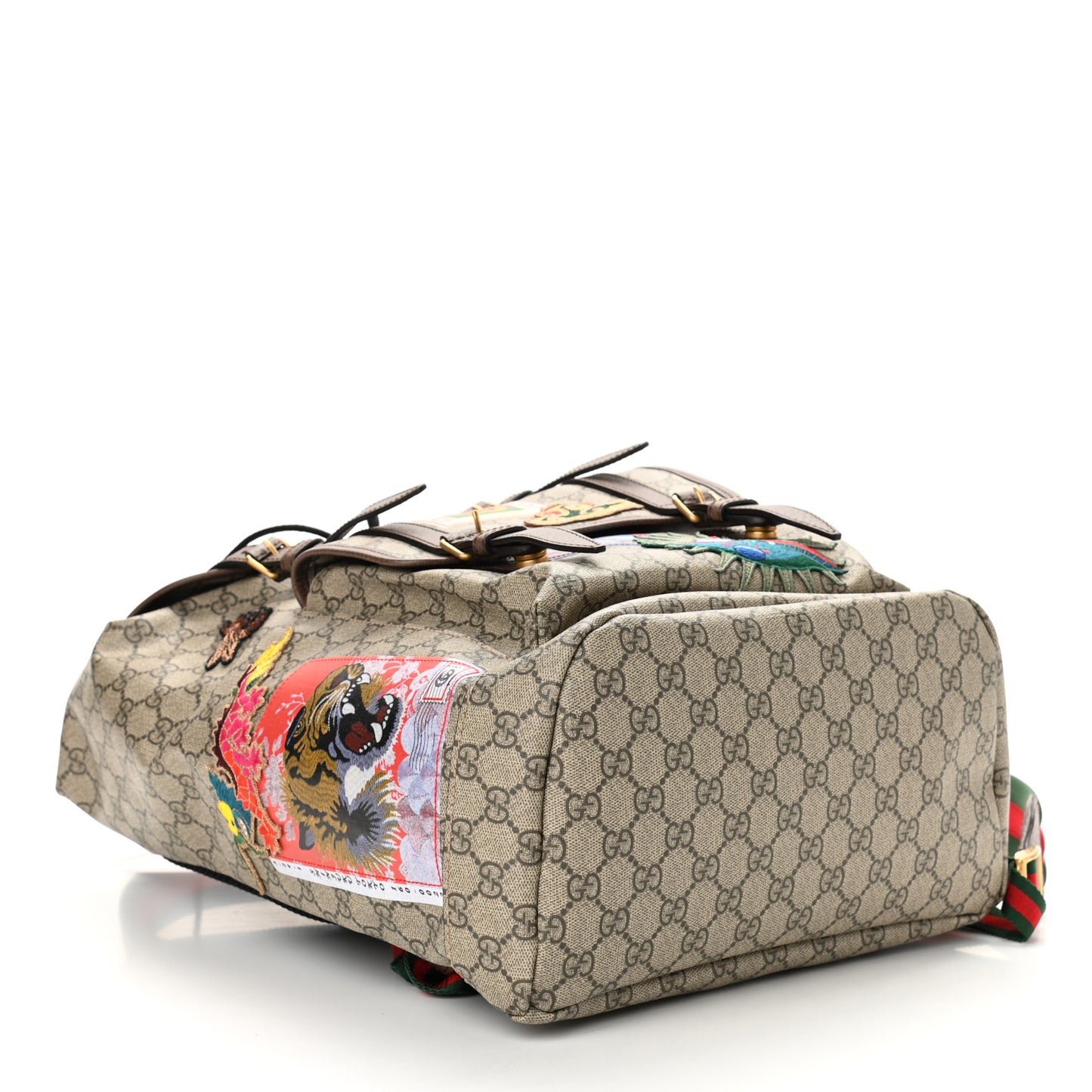 Soft GG Supreme Monogram Courrier Web Double Buckle Backpack Beige New Acero