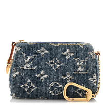 Louis Vuitton Monogram Denim Pochette Speedy PM Key Holder Blue 1 of 8