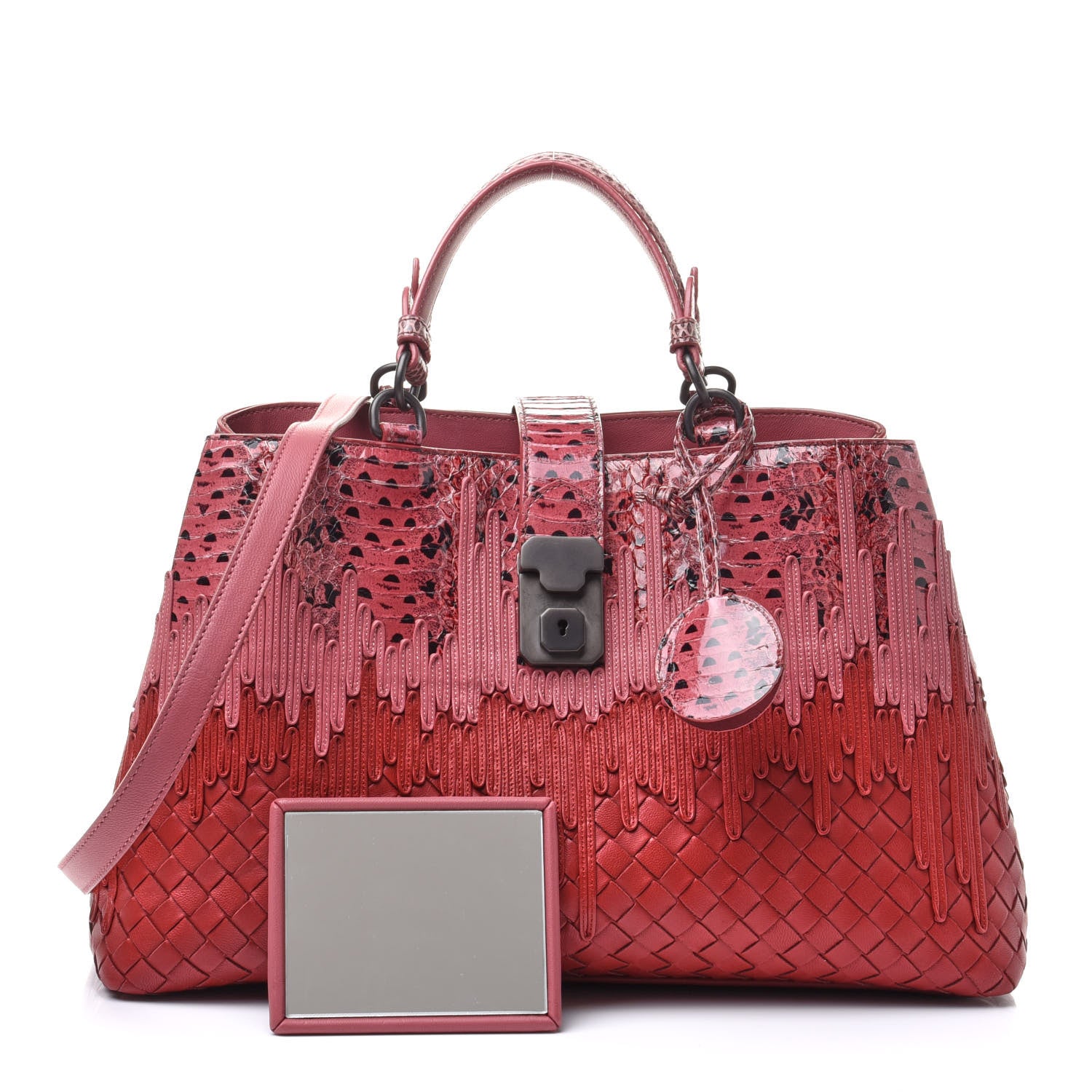 Bottega Veneta Nappa Intrecciato Snakeskin Large Flow Wave Tote Red 1 of 13