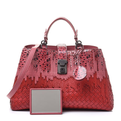 Bottega Veneta Nappa Intrecciato Snakeskin Large Flow Wave Tote Red 1 of 13