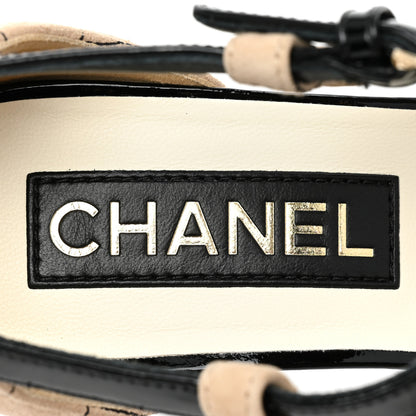 Chanel Suede Kidskin Patent Cap Toe Quilted Mary Jane Flats 36.5 Beige Black 7 of 8