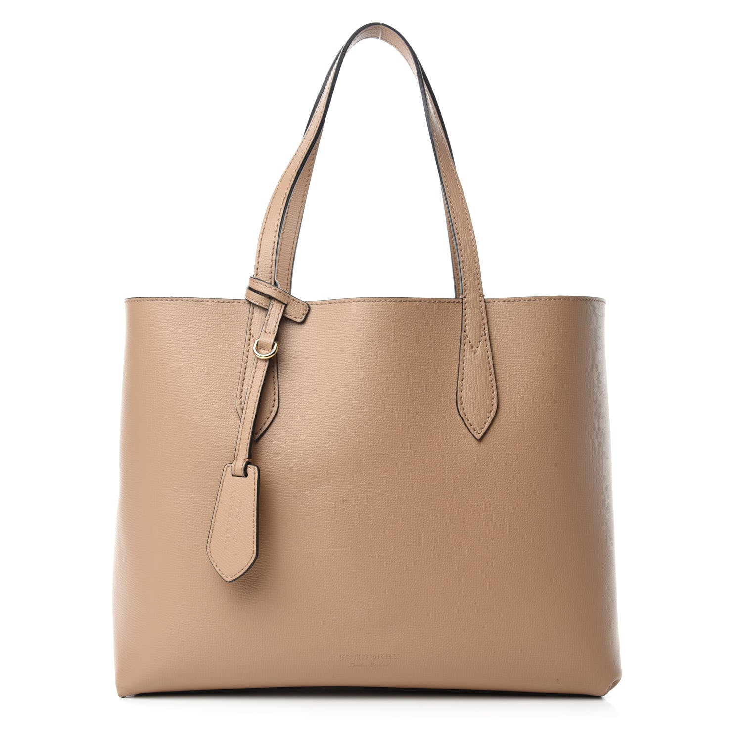 Burberry Grainy Calfskin Haymarket Check Medium Reversible Tote Camel 14 of 20