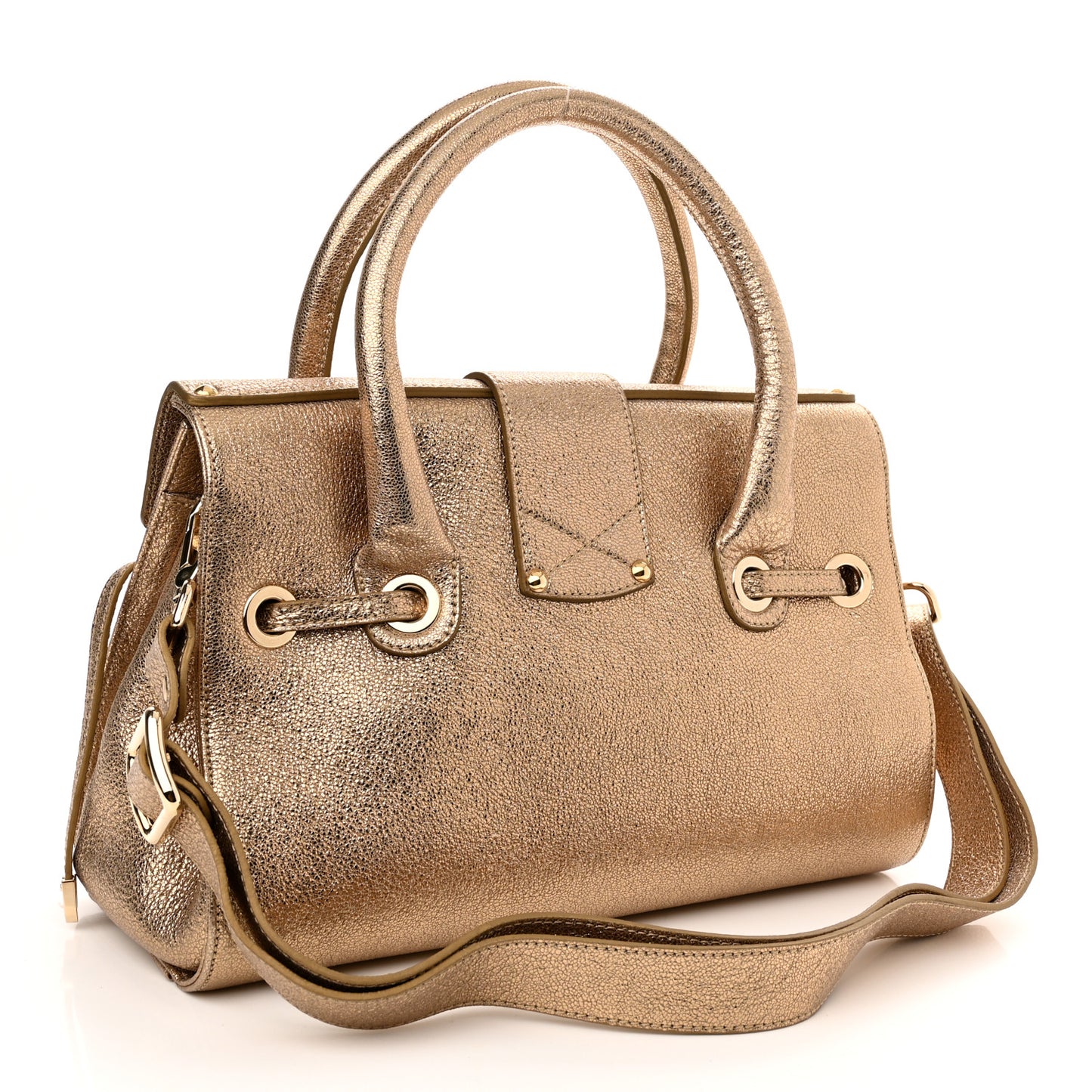 Metallic Calfskin Rosalie Satchel Gold