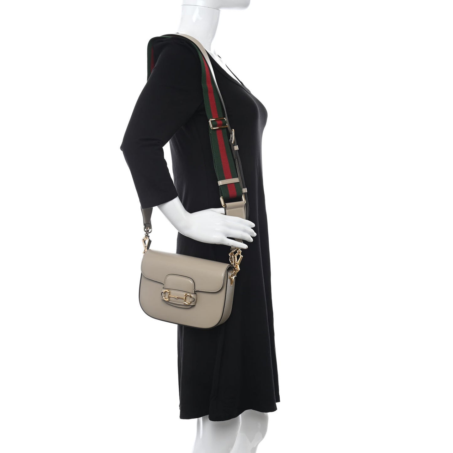 Azalea Calfskin Web Mini Horsebit 1955 Shoulder Bag Oatmeal