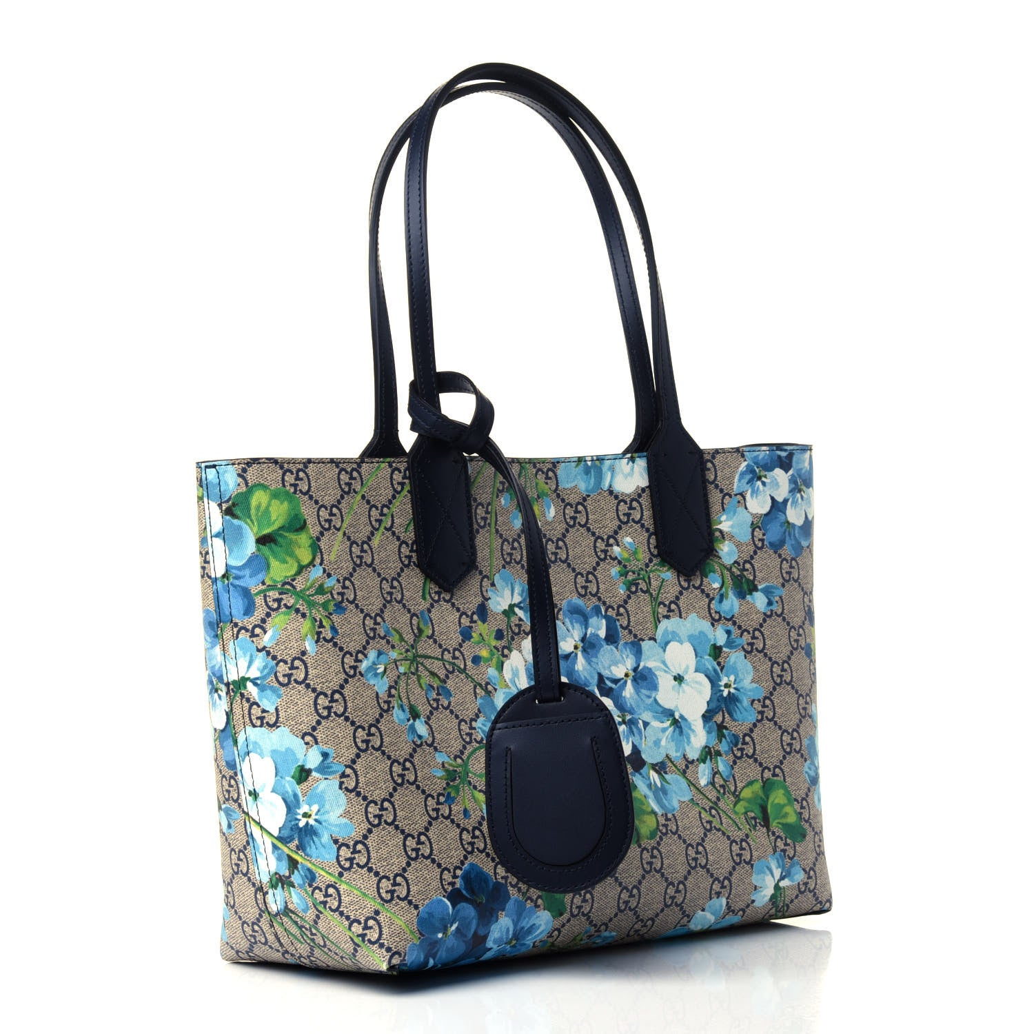 Gucci GG Supreme Monogram Blooms Small Reversible Tote Beige Blue Navy 2 of 4