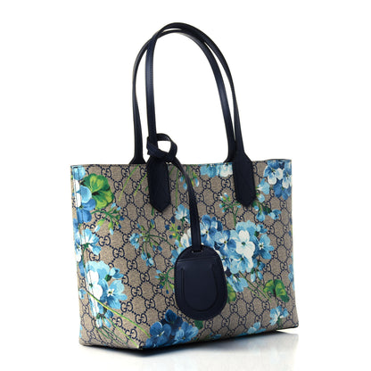 Gucci GG Supreme Monogram Blooms Small Reversible Tote Beige Blue Navy 2 of 4
