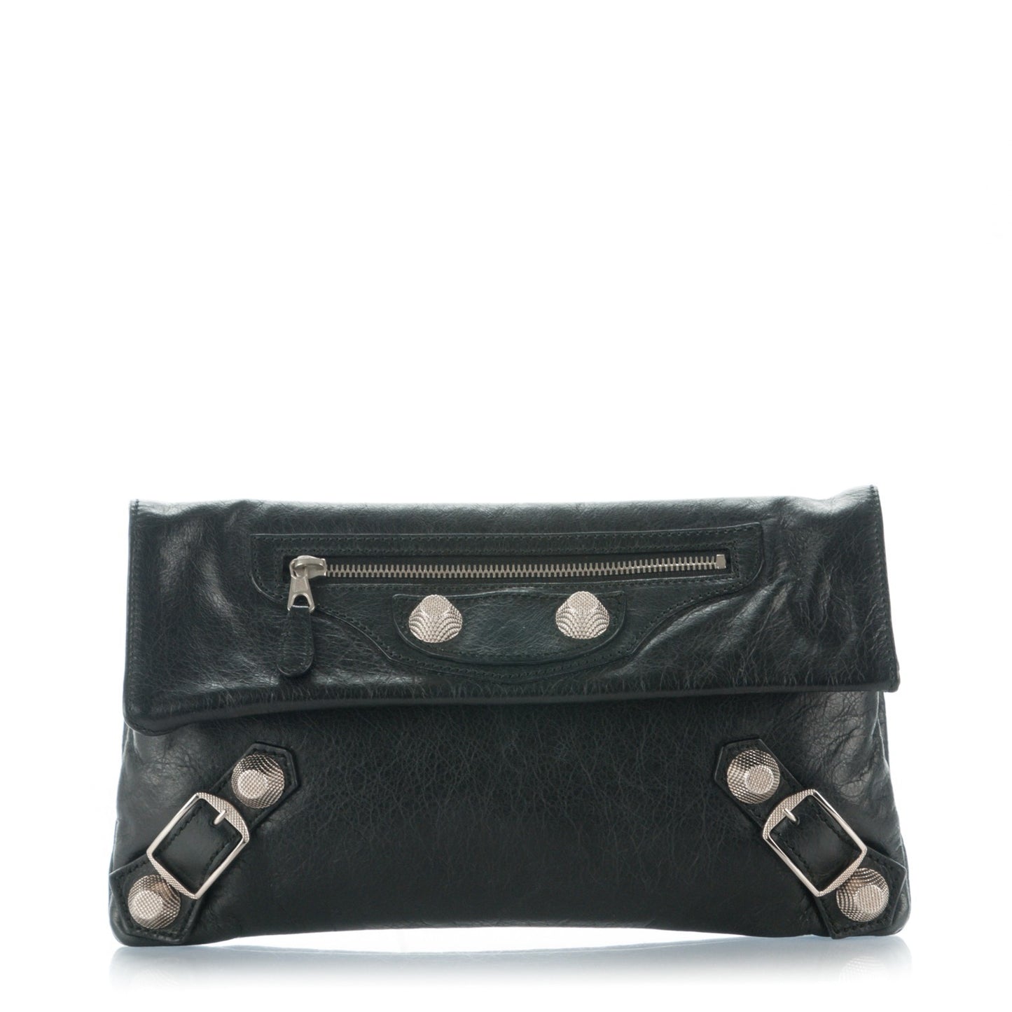 Agneau Giant 21 Silver Hardware Envelope Clutch Black