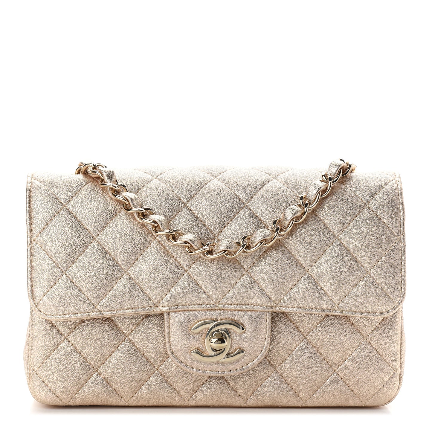 Metallic Lambskin Quilted Mini Rectangular Flap Gold