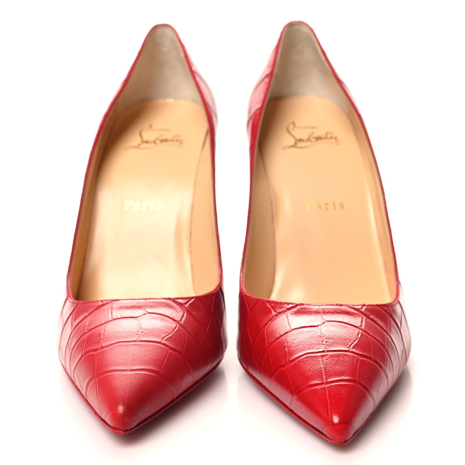 Christian Louboutin Calfskin Crocodile Embossed Kate 100 Pumps 38 Red 2 of 9