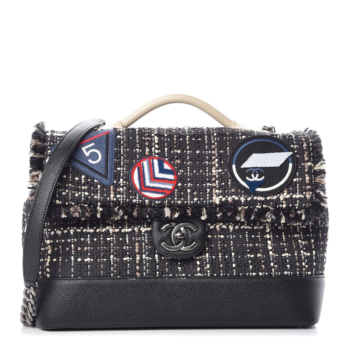 Tweed Trip Top Handle Flap Black