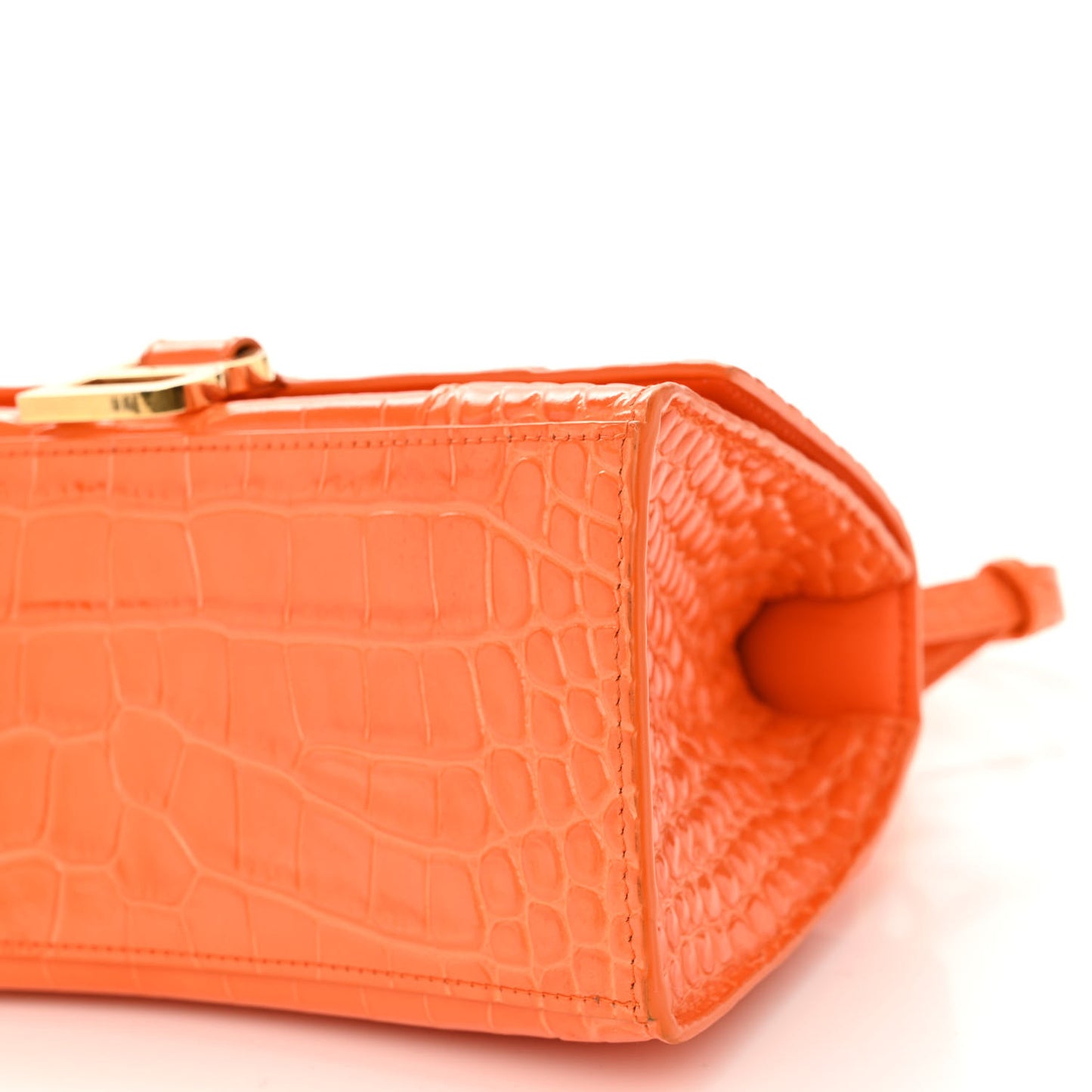 Shiny Calfskin Crocodile Embossed Small Hourglass Top Handle Bag Orange