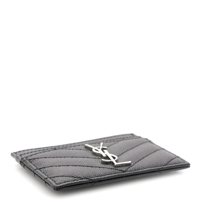 Saint Laurent Grain De Poudre Matelasse Chevron Monogram Credit Card Case Black 4 of 8