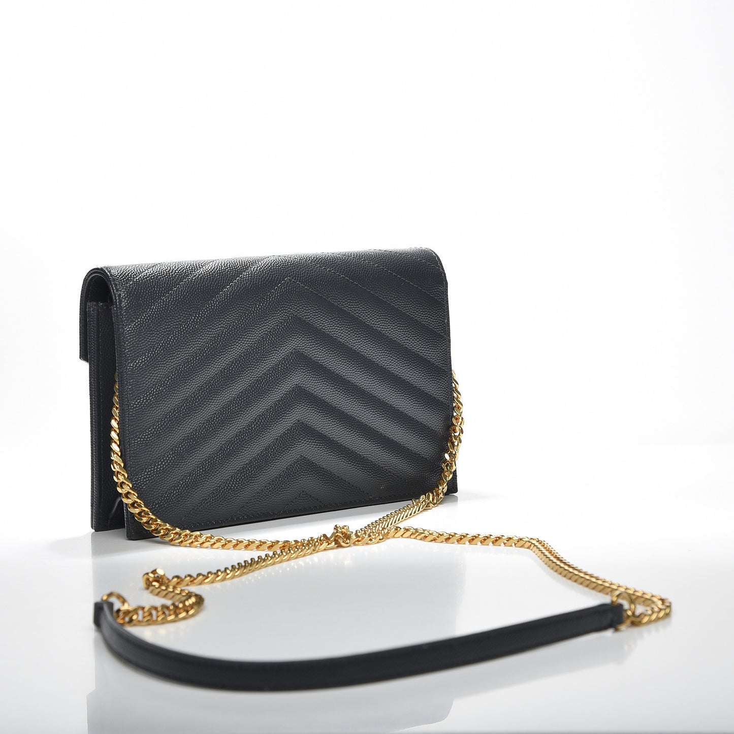 Grain De Poudre Matelasse Chevron Monogram Envelope Chain Wallet Dark Smog