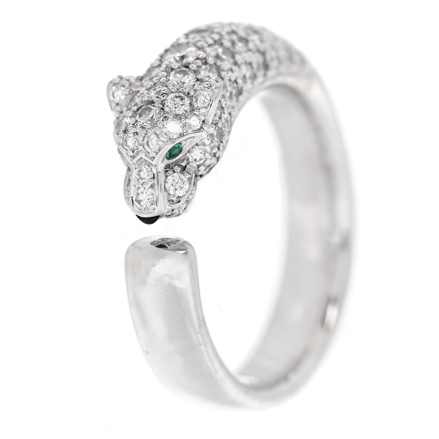 Cartier 18K White Gold Diamond Black Onyx Emerald Panthere De Cartier Half Paved Ring 52 6 1 of 6