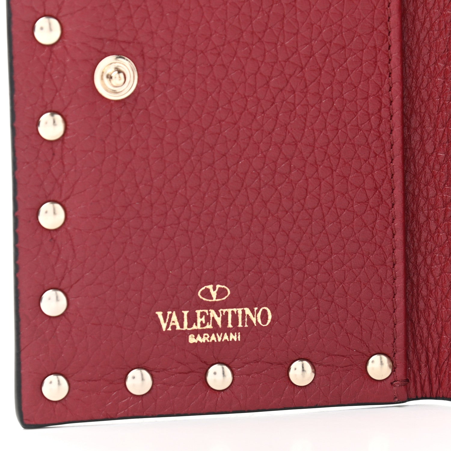 Valentino Garavani Pebbled Calfskin Rockstud Coin Case Card Holder Dark Red 6 of 8