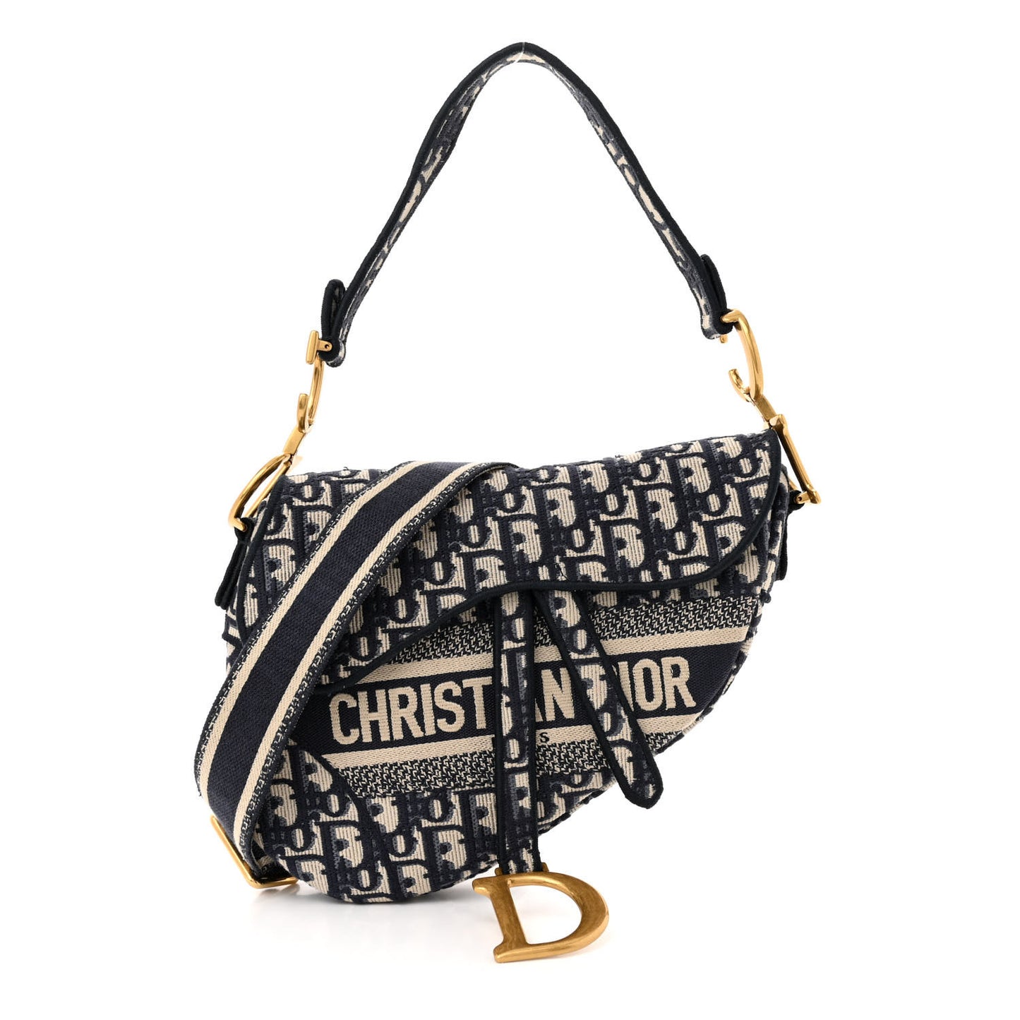 Oblique Embroidered Saddle Bag Blue