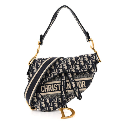 Christian Dior Oblique Embroidered Saddle Bag Blue 1 of 12