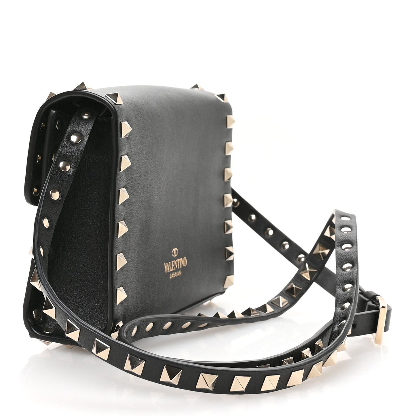 Vitello Rockstud Flap Crossbody Bag Black