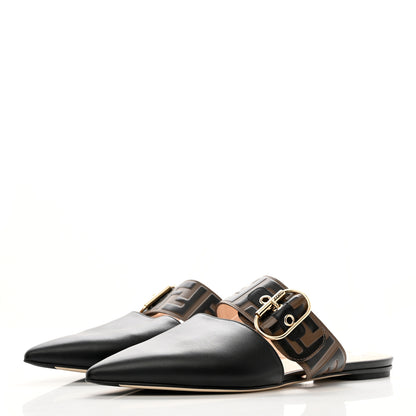 Fendi Vitello FF Embossed Buckle Flat Mules 40 Maya Black 3 of 9