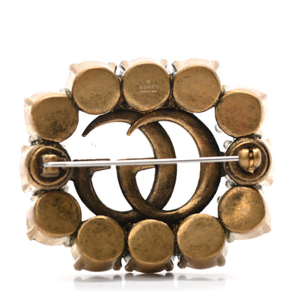 Gucci Metal Crystal Double G Brooch Aged Gold 3 of 4