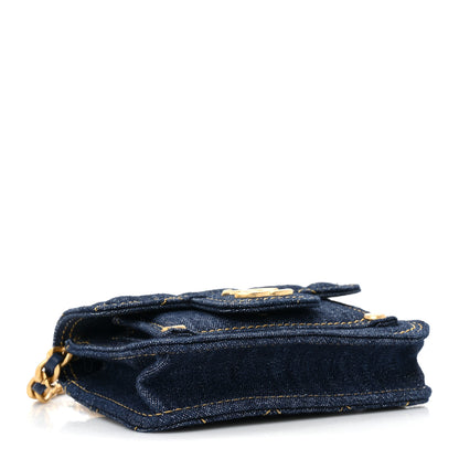 Chanel Denim Quilted Double You Card Holder On Chain Blue 4 of 10