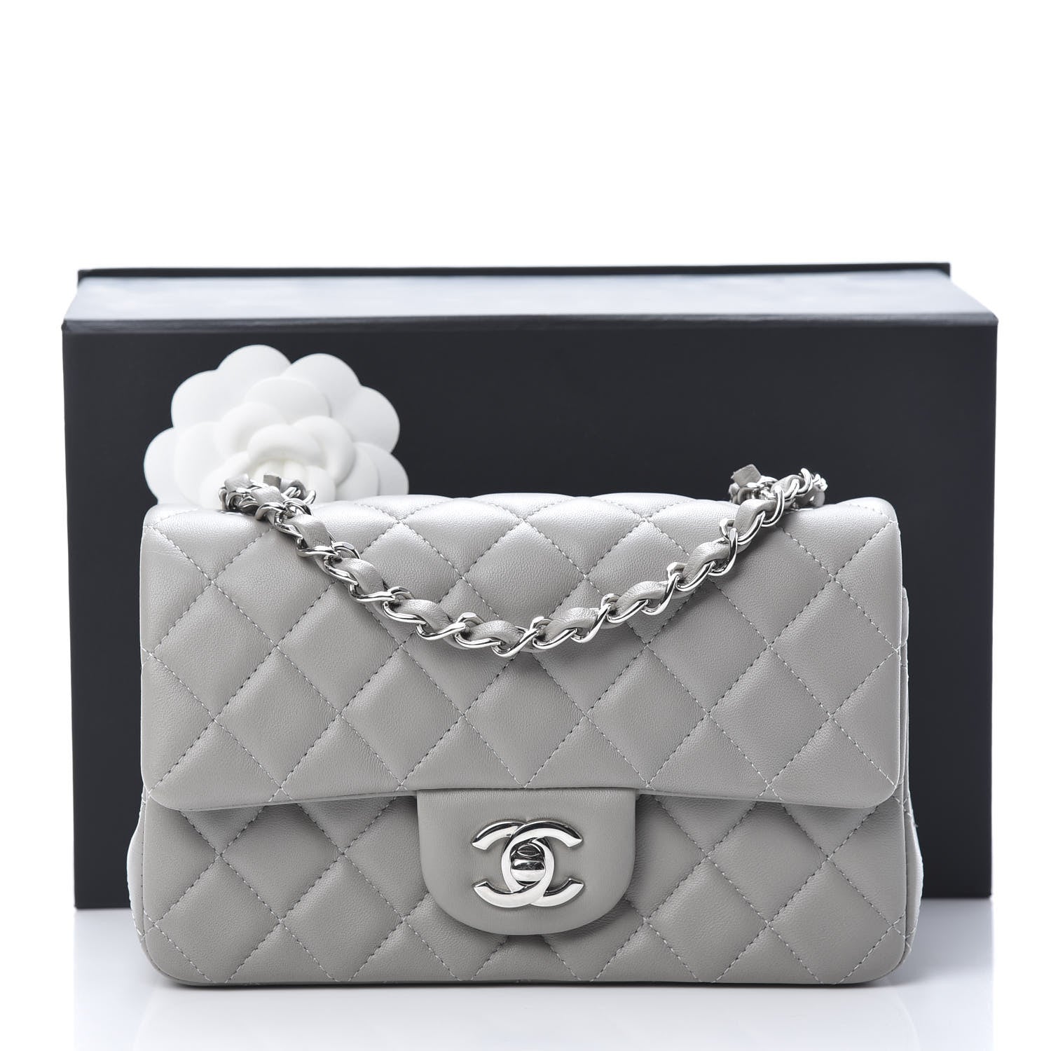Chanel Lambskin Quilted Mini Rectangular Flap Grey 12 of 12