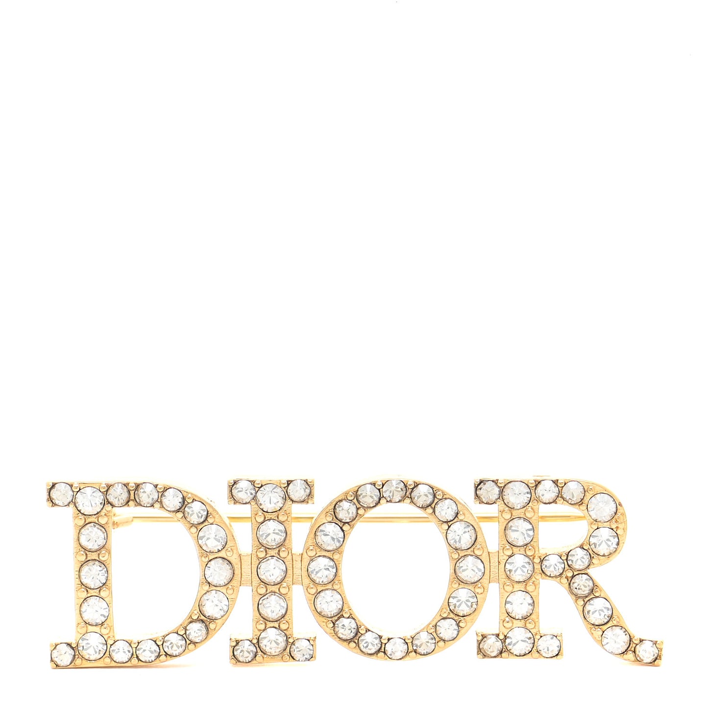 Crystal Dior Logo Brooch Gold