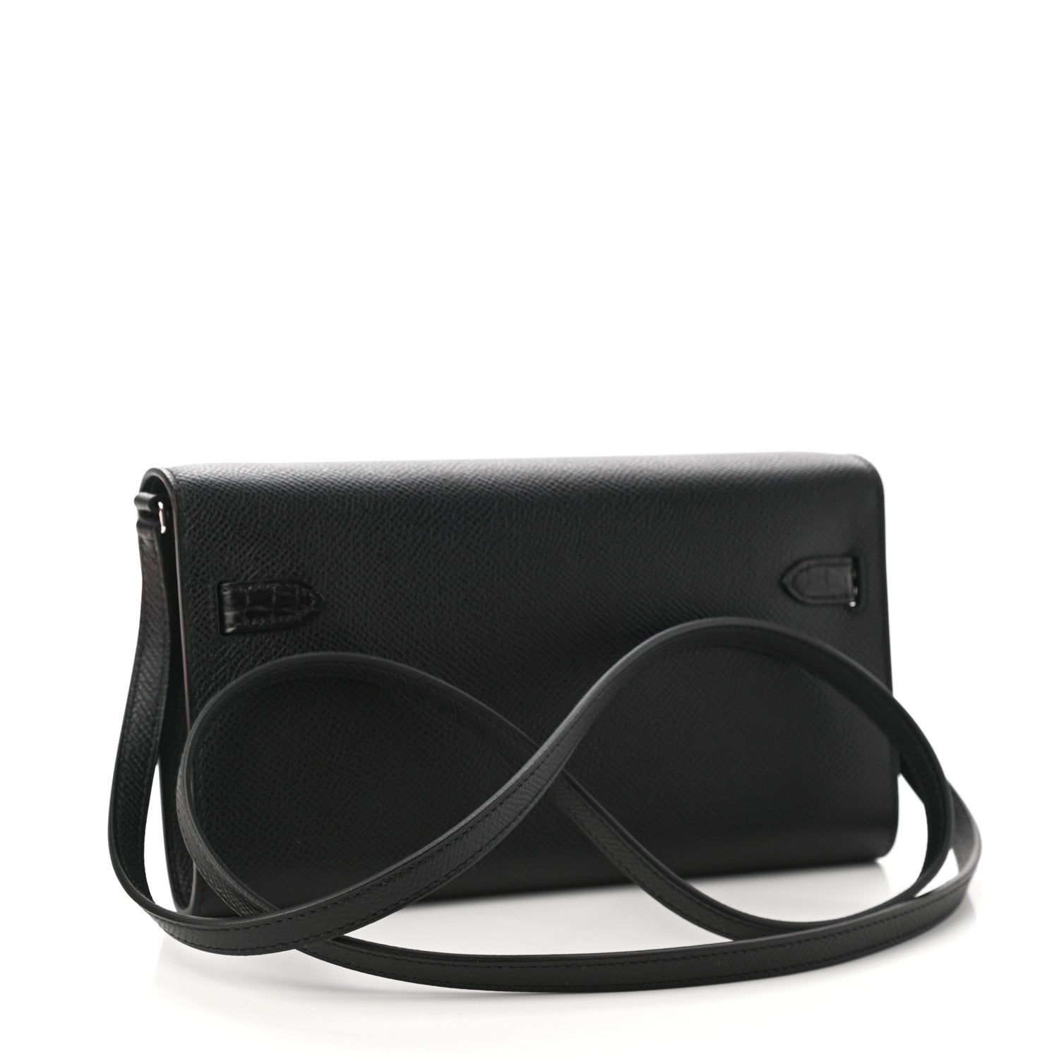 Hermes Epsom Matte Alligator Touch Kelly Wallet To Go Black 2 of 8
