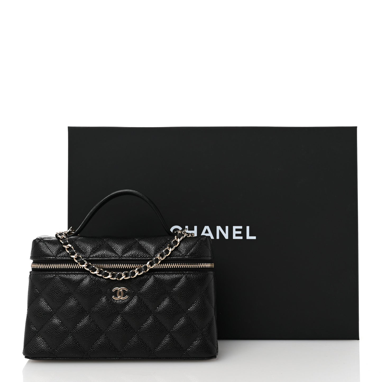 Caviar Quilted Top Handle Slim Vanity With Chain Black
