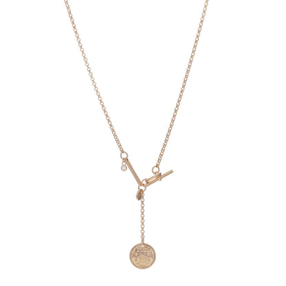 Hermes 18K Rose Gold Diamond PM Ex-Libris Pendant Necklace 1 of 5