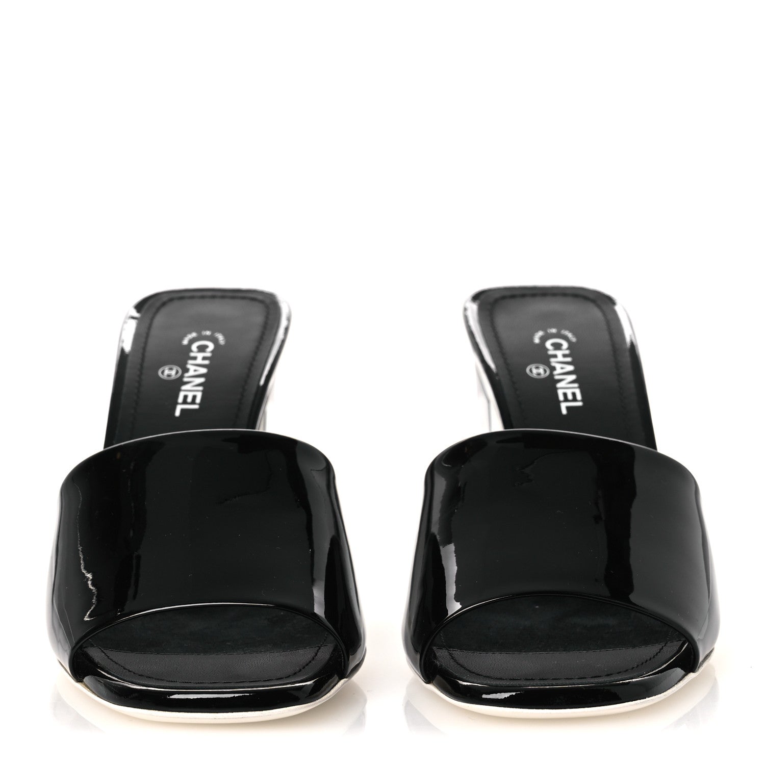 Chanel Patent Calfskin CC Mules 37.5 Black White 3 of 11