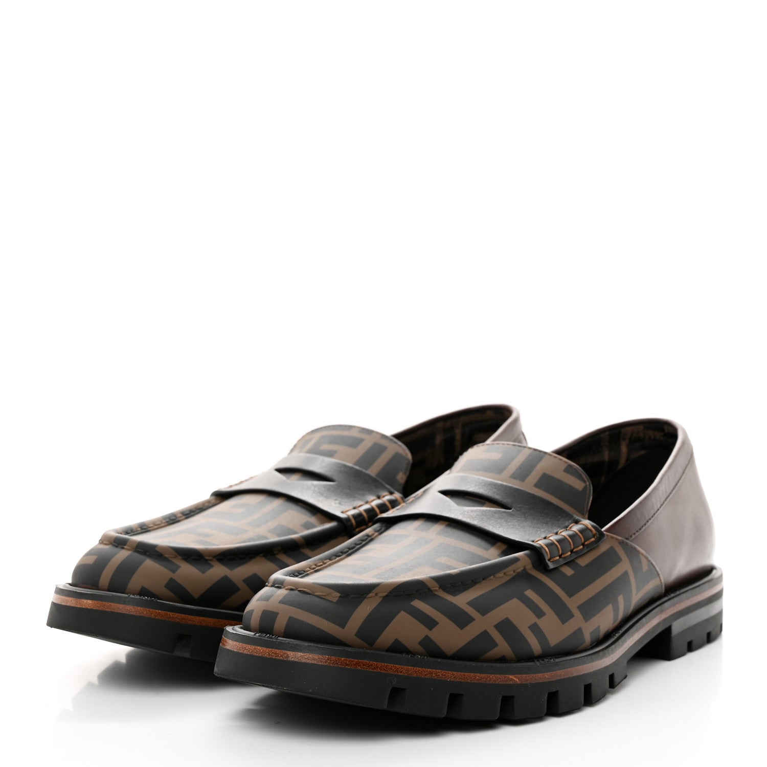 Fendi Calfskin FF Mens Lug Sole Loafers 7 Maya Black Moro 3 of 11