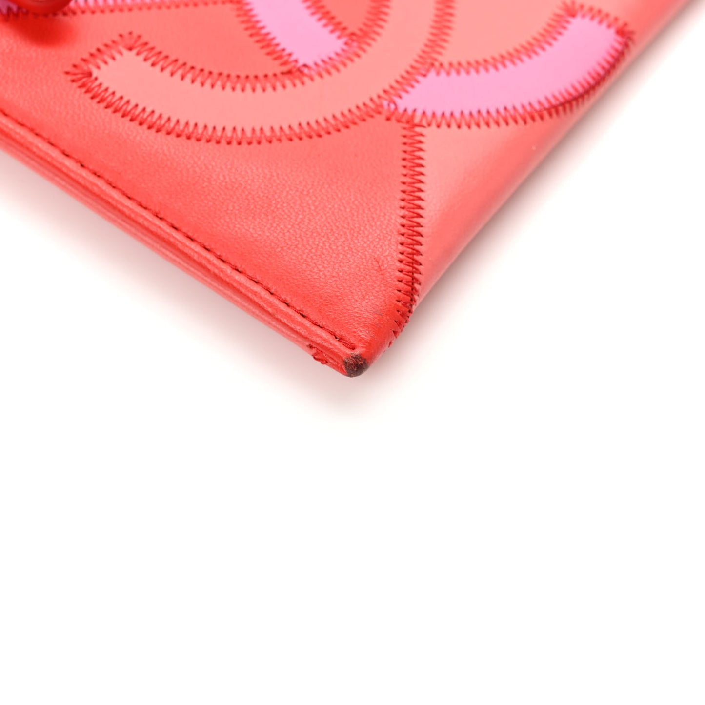Lambskin Patchwork CC Tassel Zip Pouch Red Pink