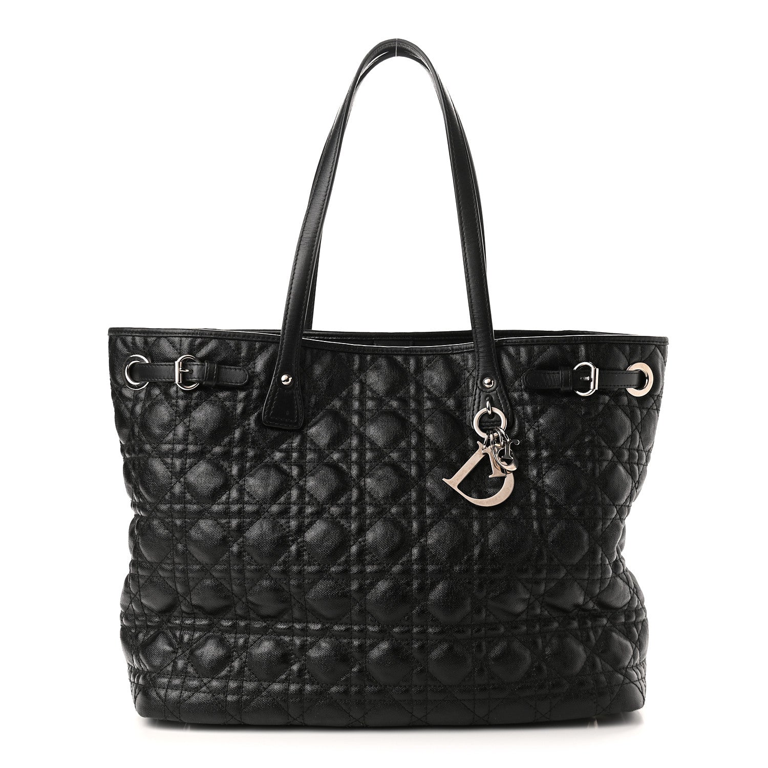 Christian Dior Coated Canvas Cannage Medium Panarea Tote Black 1 of 9