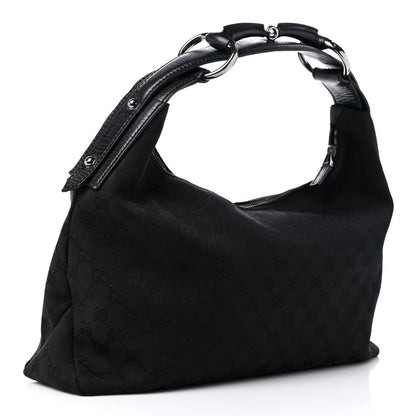 Gucci Monogram Medium Horsebit Chain Hobo Black 3 of 17