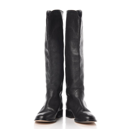 Chanel Calfskin Ascot Knee High CC Boots 37.5 Black 3 of 17