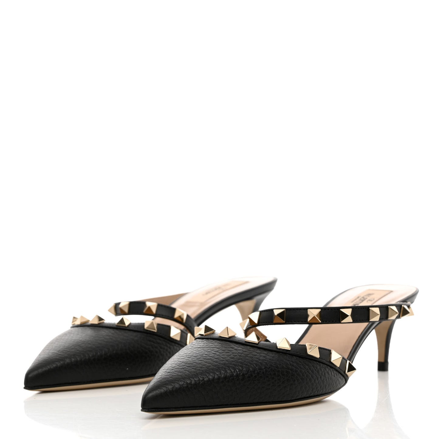 Pebbled Calfskin Rockstud Cross Strap 50mm Mules 37 Black