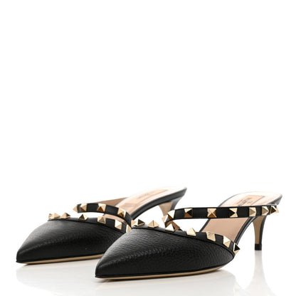Valentino Garavani Pebbled Calfskin Rockstud Cross Strap 50mm Mules 37 Black 3 of 9