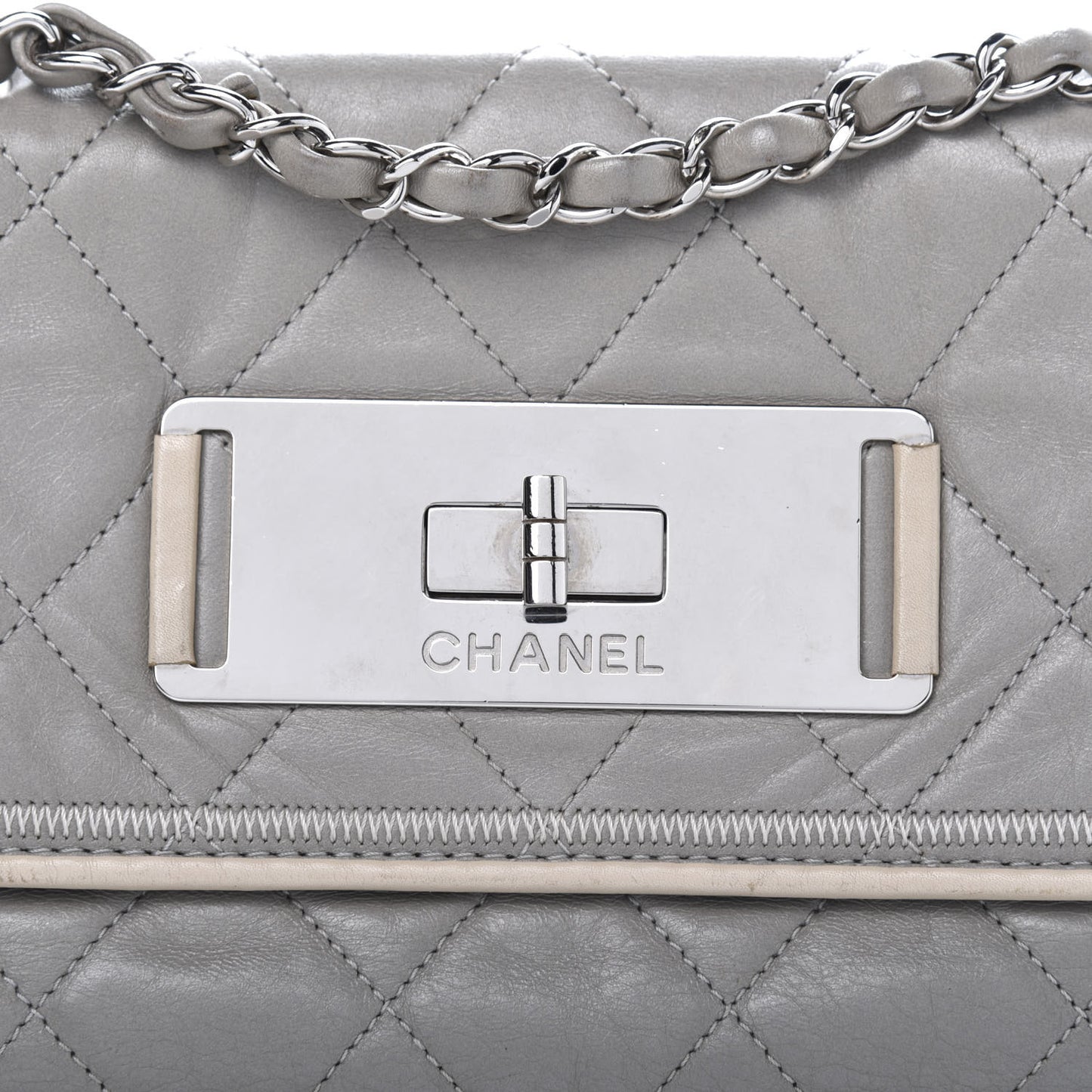 Lambskin East West Mademoiselle Flap Grey