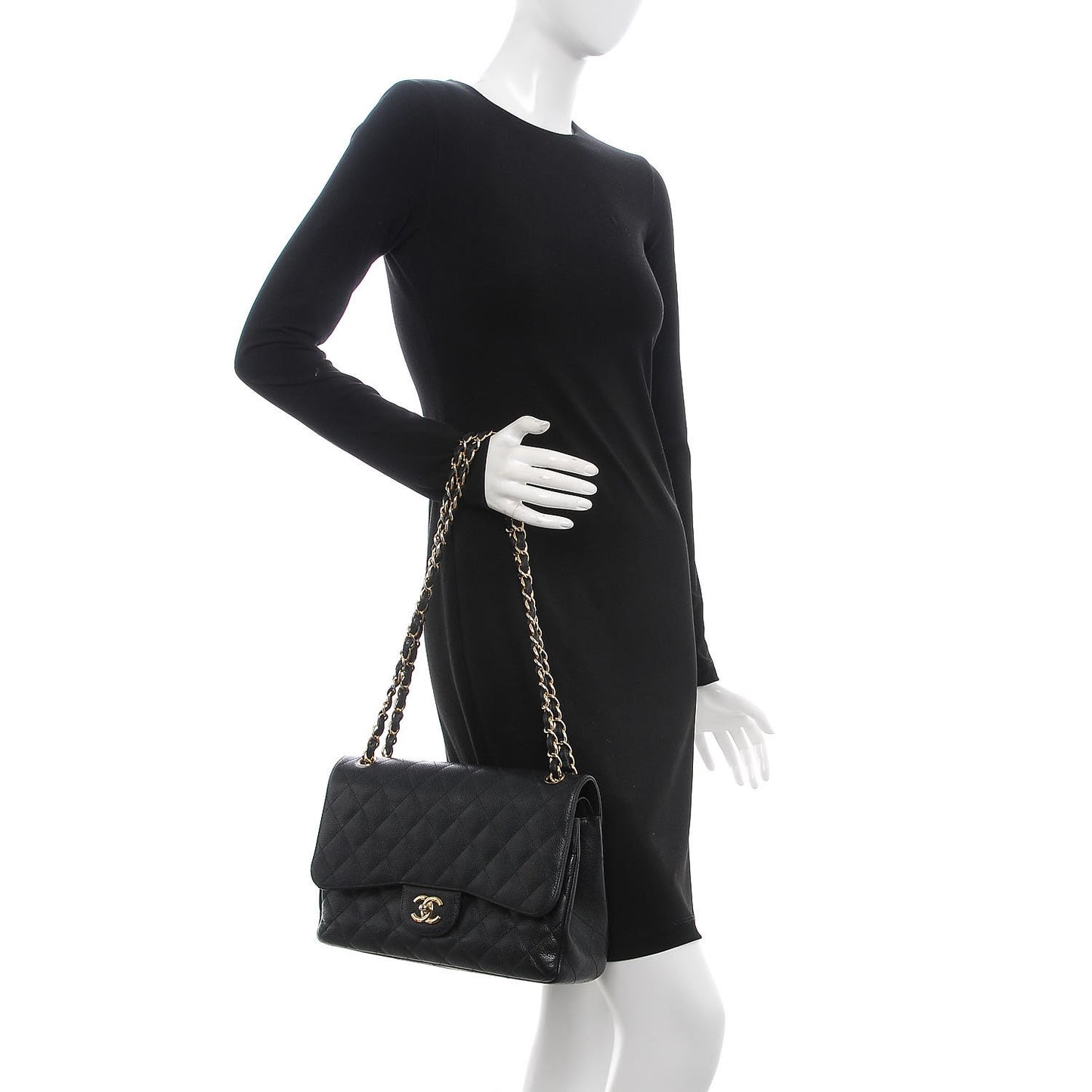 Caviar Quilted Jumbo Double Flap Black