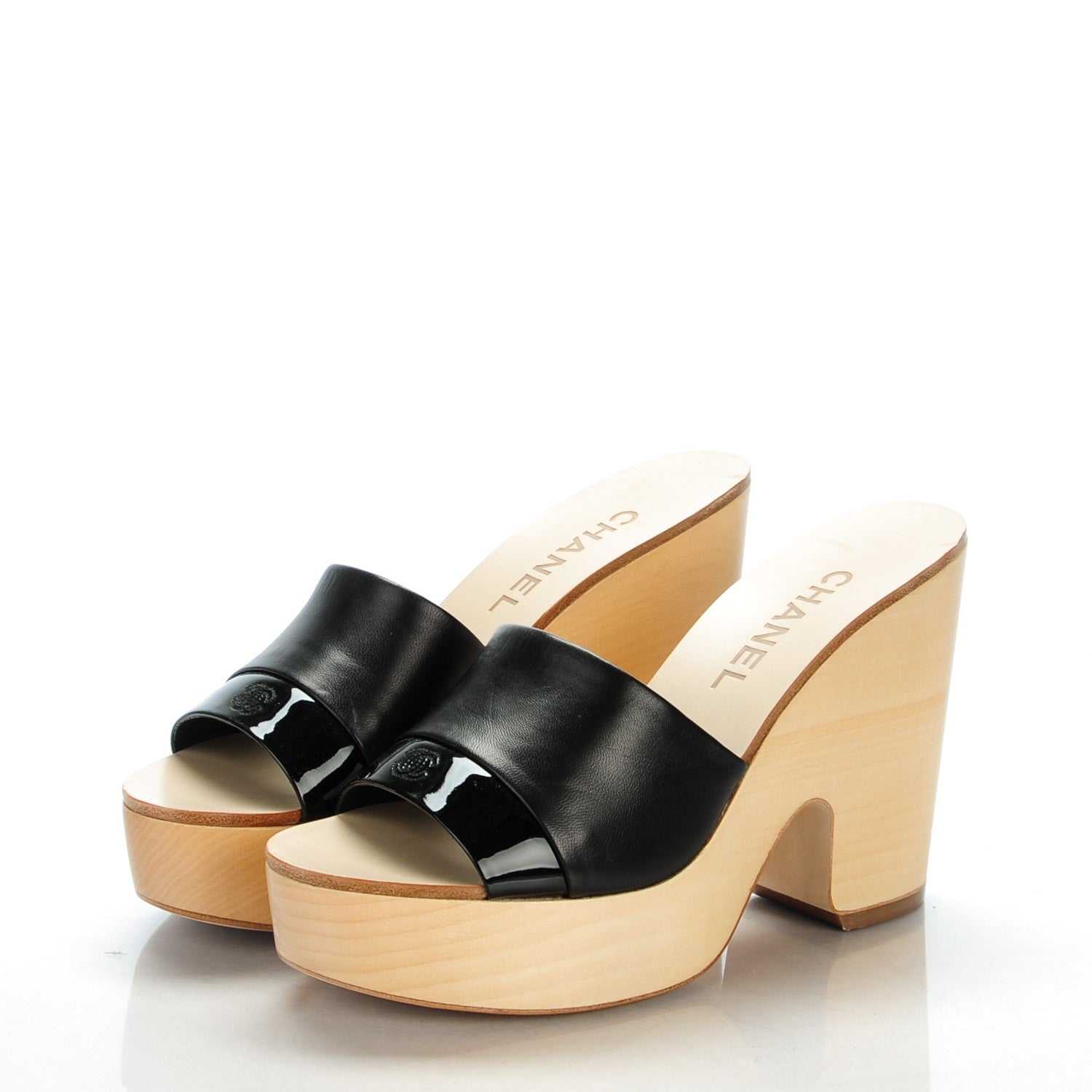 Chanel Calfskin Patent Wood CC Mules 37 Black 3 of 7