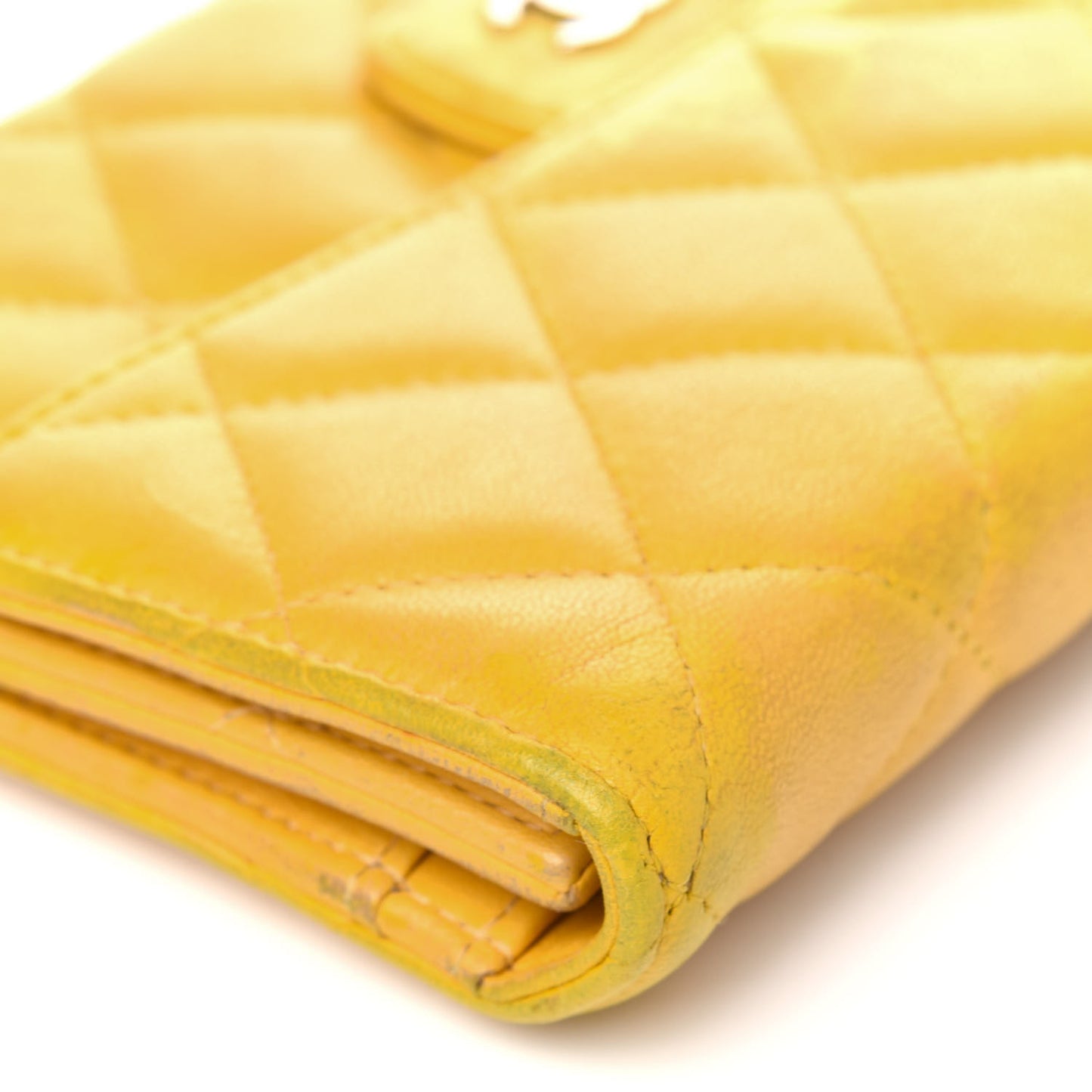 Lambskin Quilted Large Flap Wallet Yellow